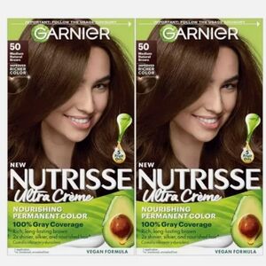 Garnier Nutrisse Ultra Crème Hair Color- Medium Natural Brown #50- Two Boxes